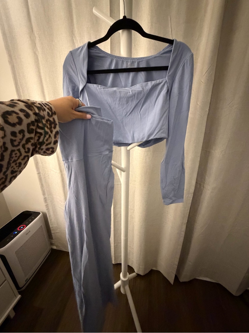 Aerie Light Blue Ribbed Two-Piece Jumpsuit Set
